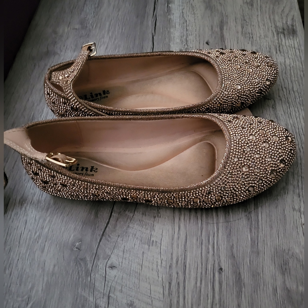Link Gold Ballet Flats with Sparkly Texture